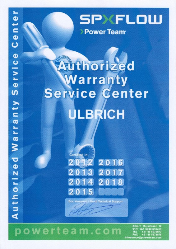 AUTHORIZED WARRANTY SERVICE CENTER - ULBRICH
